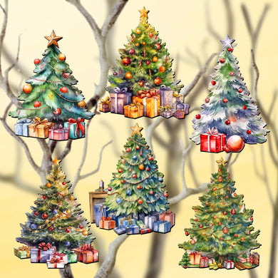 Christmas Tree Clip-On Eco Wood Decorative Ornaments Set of 6 by G. Debrekht - Christmas Decor - 8090044C-S6