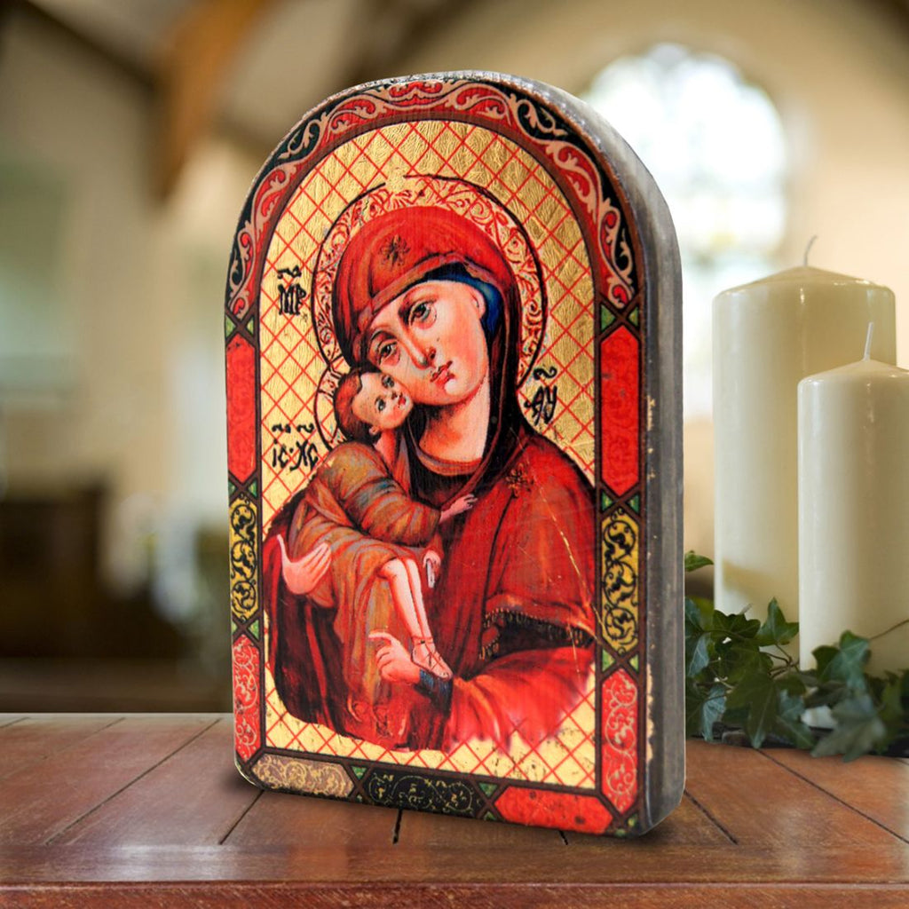 Mother of God Wooden Gold Plated Religious Chris Orthodox ian Sacred Icon - Inspirational Icon Decor - 86011