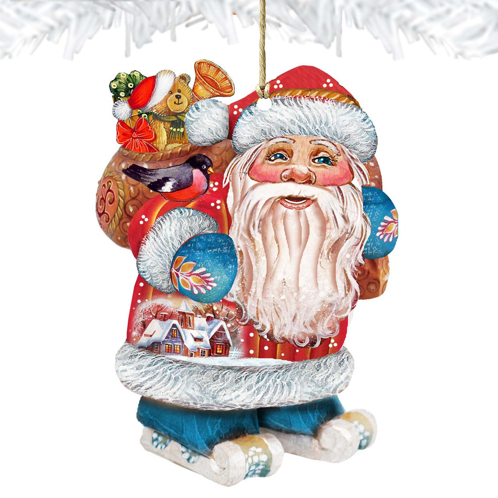 Coming to Town Santa Wooden Ornaments by G. DeBrekht - Christmas Santa Snowman Decor - 8117663