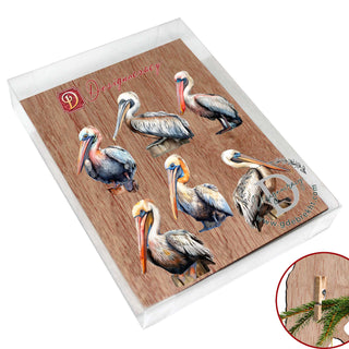 Pelicans Clip-On Eco Wood Decorative Ornaments Set of 6 by G. Debrekht - Christmas Decor - 8090014C-S6
