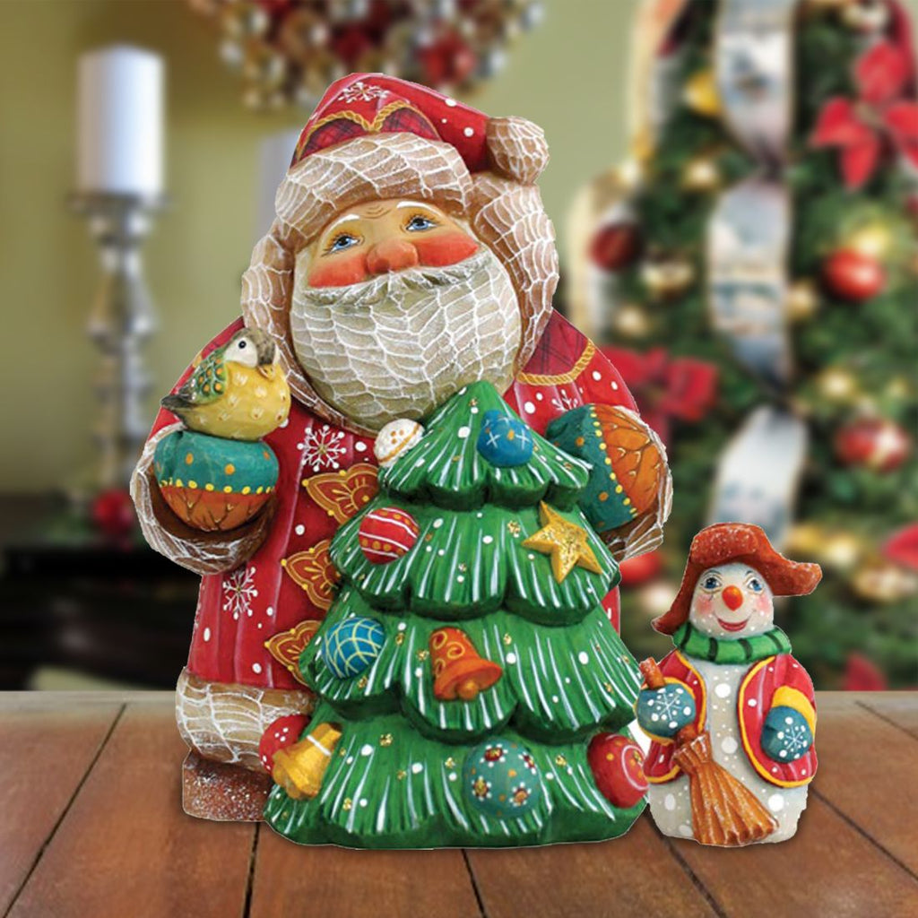 Santa with Tree & Snowman Surprise Box Handcrafted Christmas Figurine - G. DeBrekht - - 519181