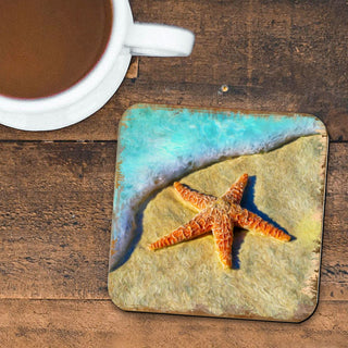 Starfish Coastal Wooden Cork Coasters Gift Set of 4 by Nature Wonders - Coastal Sea-Life Decor - 95253C-S4