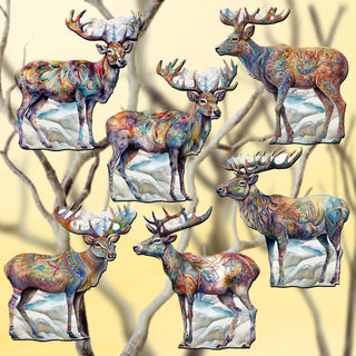 Iconic Caribou of Alaska Clip-On Eco Wood Decorative Ornaments Set of 6 by G. Debrekht - Wildlife Decor - 8090111C-S6