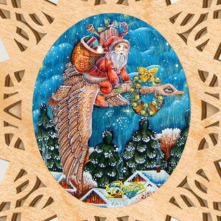 Santa On Goose Tree Topper by G.DeBrekht - Christmas Santa Snowman Decor - 89492