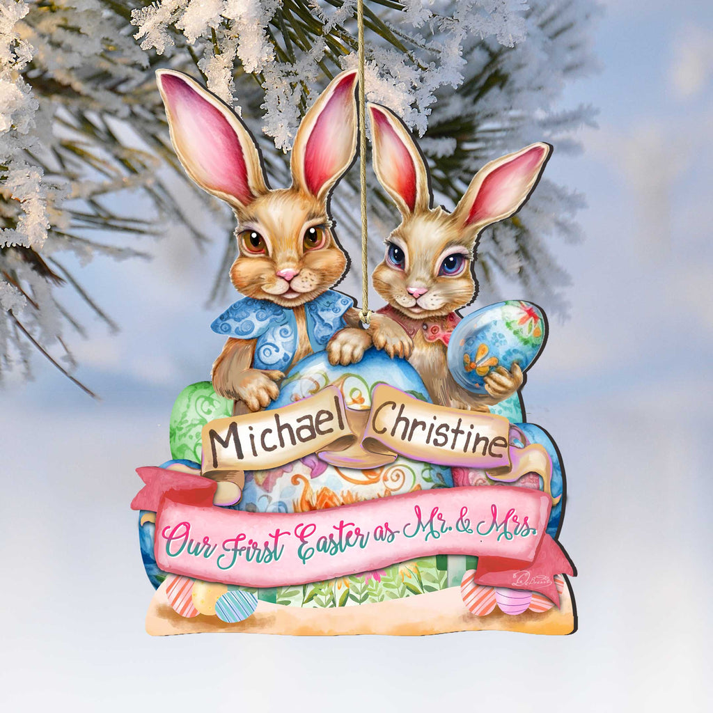 Personalized Easter Ornaments, Family Easter Ornament, Easter Basket Tag - Our First Easter as Mr. and Mrs. Wooden Ornaments by G. Debrekht Easter Spring Decor - 8652782P-MR