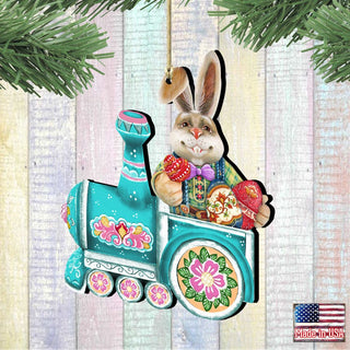 Village Train Ride Bunny Wooden Ornaments by G. DeBrekht - Easter Spring Decor - 8129211-2