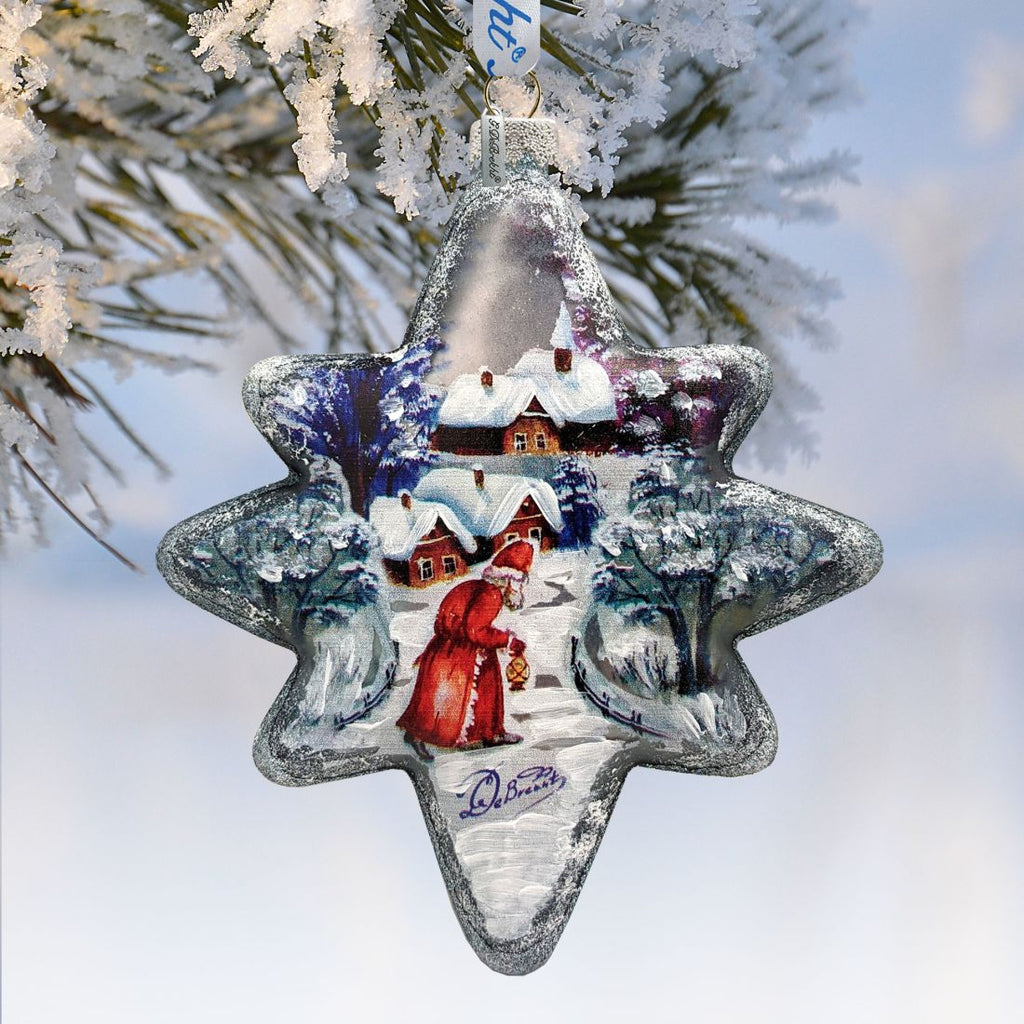 Snowman Play North Star Glass Ornament by G. DeBrekht - Christmas Santa Snowman Decor - 755-099