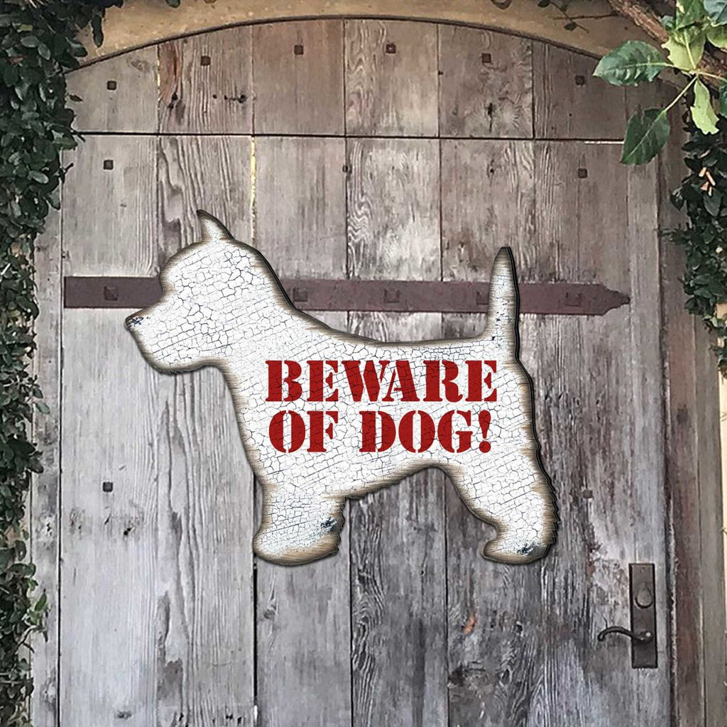 Beware of Dog! White Puppy House Number Sign - Nature Wildlife Decor - Handcrafted Wooden Address Sign - MA991223