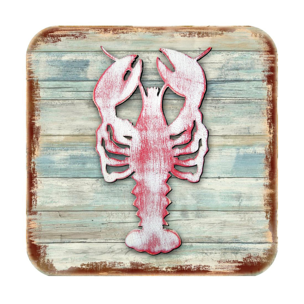 Lobster Coastal Wooden Cork Coasters Gift Set of 4 by Nature Wonders - Coastal Sea-Life Decor - 8198538-9C-S4