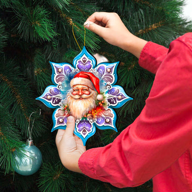 Smiling Santa Snowflake Large Wooden Ornament by G. Debrekht - Christmas Santa Snowman Decor - 8688423M