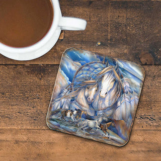 Mustangs Dream Catcher Wooden Cork Coasters Gift Set of 4 by J. Bergsma - Wildlife Decor - 8199469C-S4