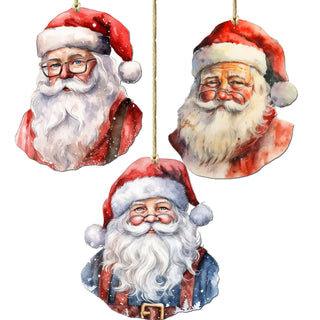 Jolly Santa Faces Decorative Eco Wood Ornaments Set of 3 by G. Debrekht - Christmas Decor - 8091045-S3