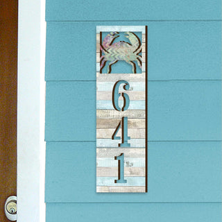 Coastal Door Numbers Sign - Crab Wooden House Number Plaque - Custom Home Address Sign MA989817