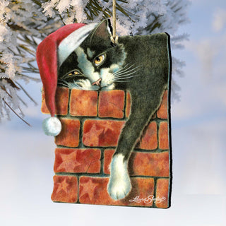 Peeking Tom Santa Cat Wooden Ornaments - Tree Ornament by Laura Seeley - Pets Dog and Cats Decor - 8512062-LS