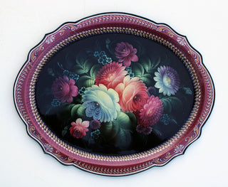 One-of-a-Kind Authentic Zhostovo Hand-Painted Metal Tray by Olga Koshkina 21x17Functional Kitchenware Table and Unique Wall Decor