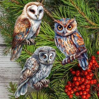 Night Owls Clip-On Eco Wood Decorative Ornaments Set of 3 by G. Debrekht - Wildlife Decor - 8091004C-S3