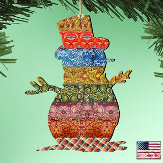 Country Quilted Snowman Wooden Ornaments by G. DeBrekht - Christmas Santa Snowman Decor - 8198801-2