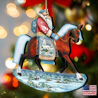 Horsey Santa Christmas Wooden Ornaments by G. DeBrekht - Christmas Santa Snowman Decor - 8151121