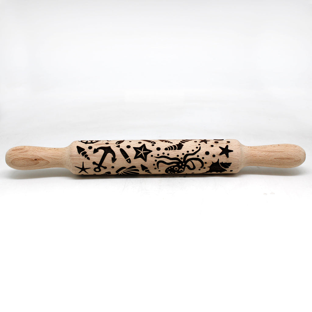 One-of-a-Kind Rolling Pin Marine Design with Wood Handles Solid Wood and Hand-Carved 13,5x2x2 by GDeBrekht - Unique Handcrafted