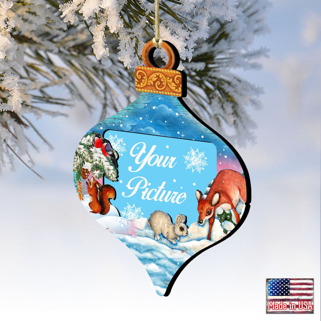 Forest Friends Christmas Picture Frame Ornaments - Ornament for Photo - Christmas Santa Snowman Decor - 8112182-4PF