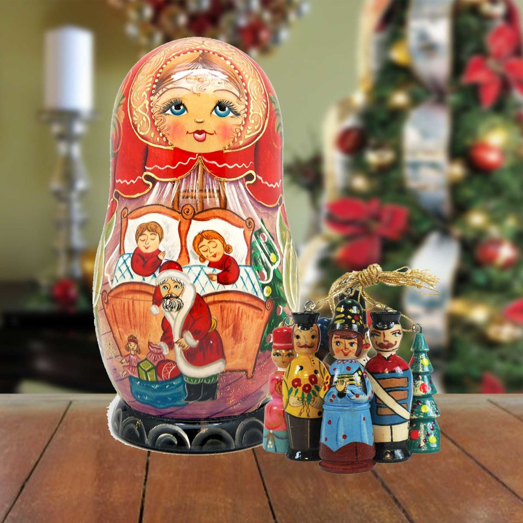 Night before Christmas Hand-Painted Doll with Set of Wooden Ornaments by G. DeBrekht - Christmas Decor - 110731