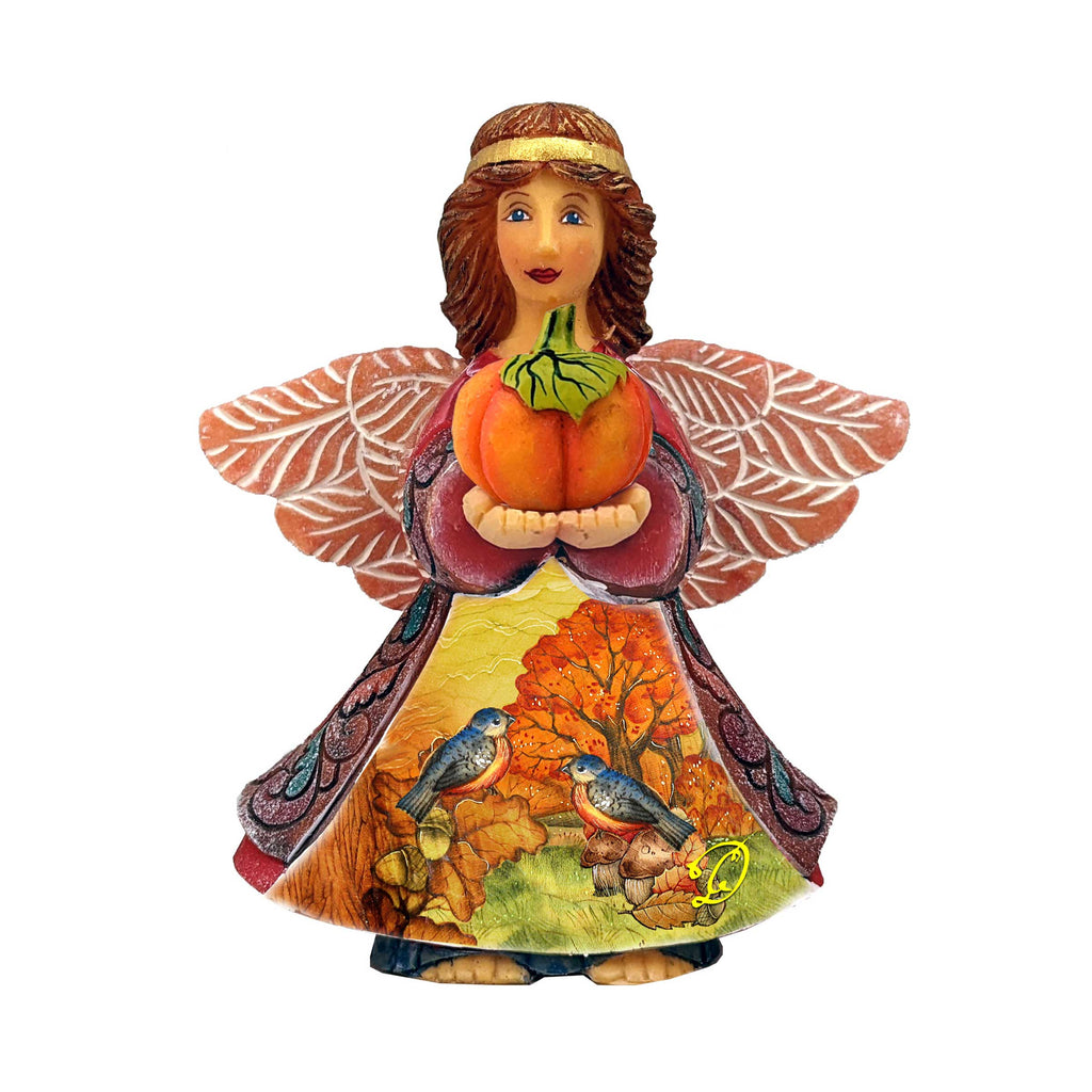 Autumn Angel with Pumpkin Handcrafted Christmas Figurine by G. DeBrekht - Thanksgiving Halloween Decor - 516655