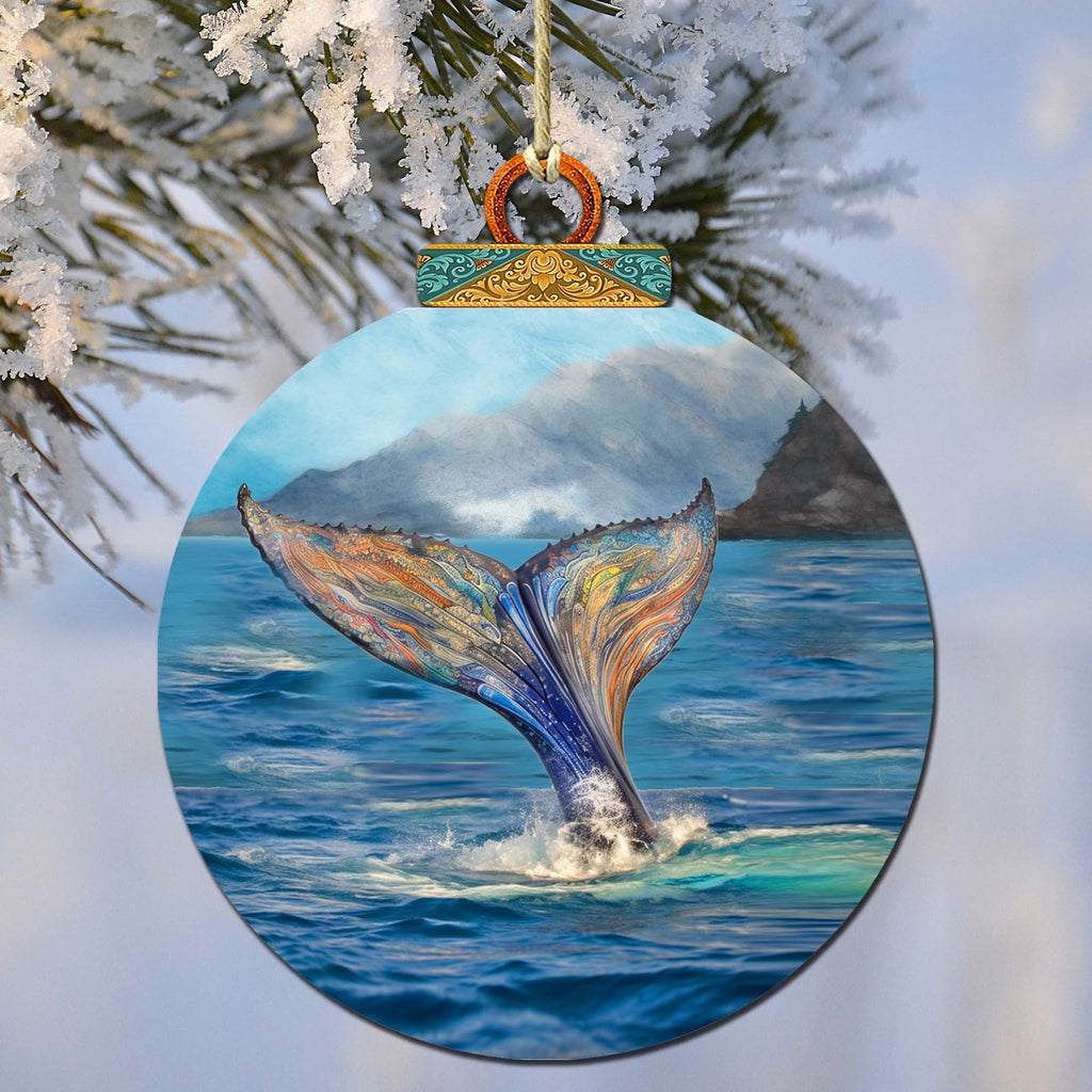 Iridescent Humpback's Tail Wooden Ornaments by G.Debrekht - Wildlife Holiday Decor - 870043
