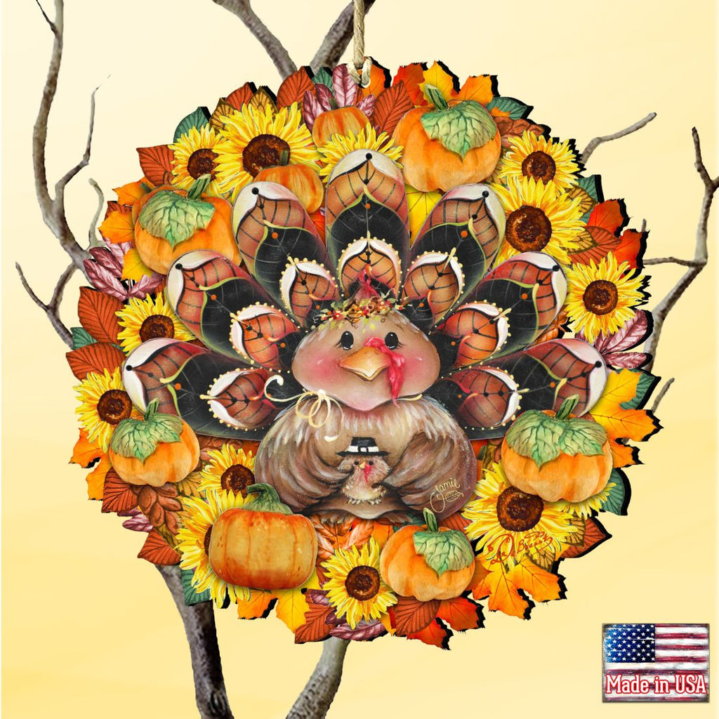 Turkey Wreath Wooden Ornaments - Thanksgiving Halloween Decor by Jamie Mills-Price - 8185305-3-MP