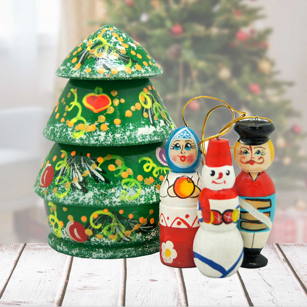 Tree Hand-Painted Doll Hand-Painted Doll with Set of Wooden Ornaments by G. DeBrekht - Christmas Decor - 110801-2