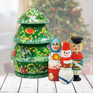 Tree Hand-Painted Doll Hand-Painted Doll with Set of Wooden Ornaments by G. DeBrekht - Christmas Decor - 110801-2