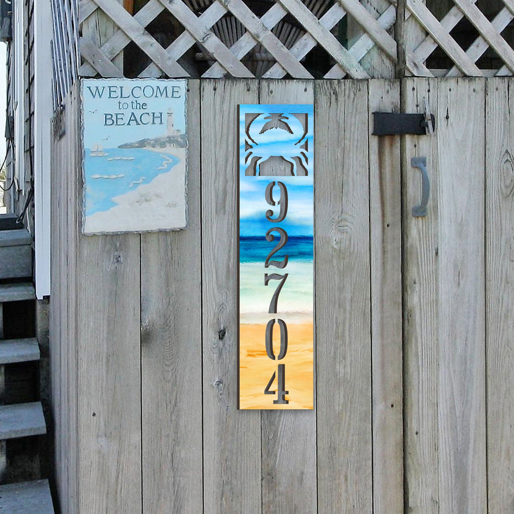 Beach House Numbers - Custom Coastal Door Number Sign - Crab Wooden Cottage Number Plaque - Nautical Home Address Sign MA989809
