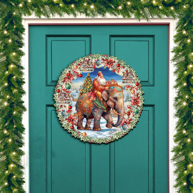 Santa on Elephant Holiday Door Decor by G. Debrekht - Christmas Decor - 8611043H