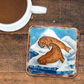 Sea Lions Wooden Cork Coasters Gift Set of 4 by Nature Wonders - Coastal Wildlife Decor - 95377C-S4