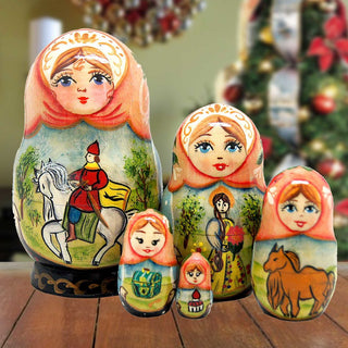 Horsey Ride Prince Matreshka Nesting Hand-Painted Dolls Set of 5 by G. DeBrekht - Christmas Decor - 140076