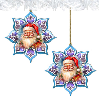 Smiling Santa Snowflake Wooden Ornaments by G. Debrekht - Christmas Santa Snowman Decor - 8688423