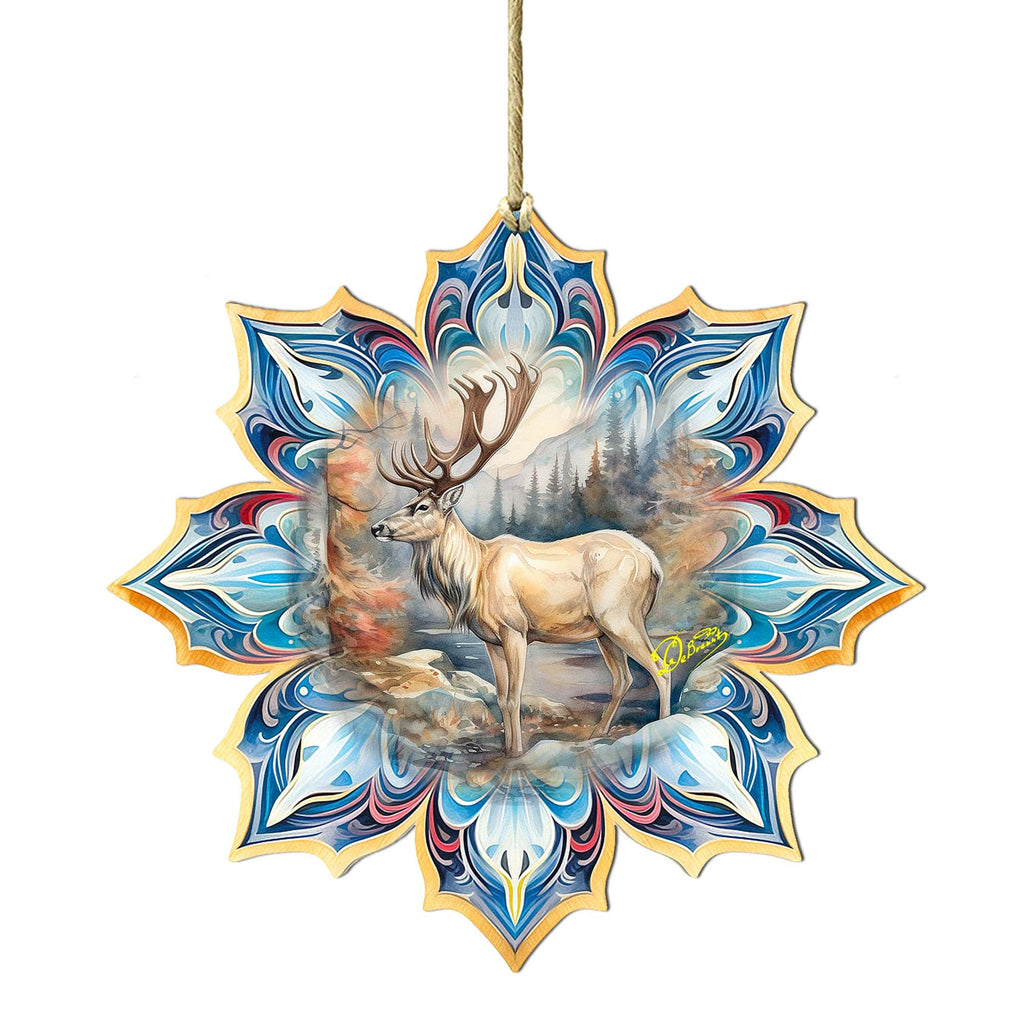 Reindeer Snowflake Wooden Ornaments by G. Debrekht - Nature Wildlife Decor - 8688415