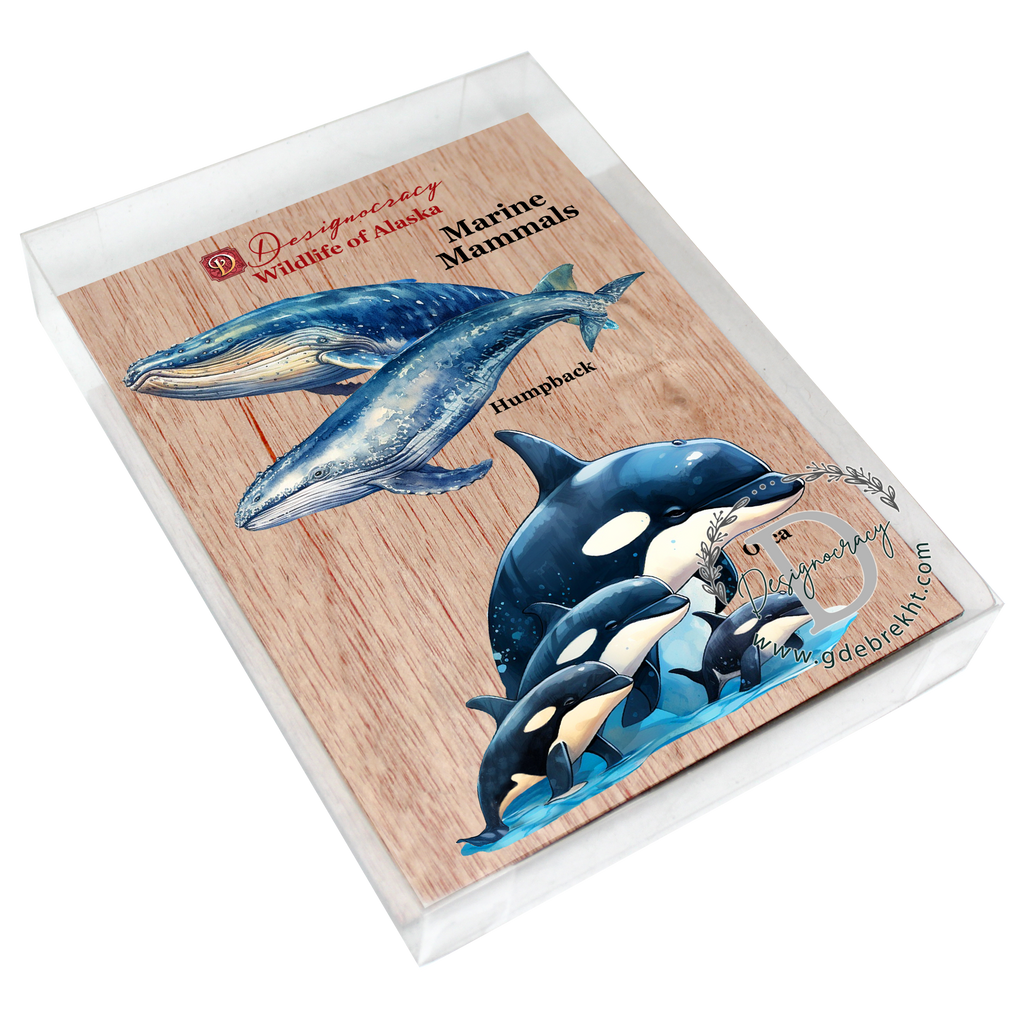 Alaskan Whale and Orca Eco Wood Ornaments Set of 2 by G. Debrekht - Wildlife Holiday Decor - 8091323S5