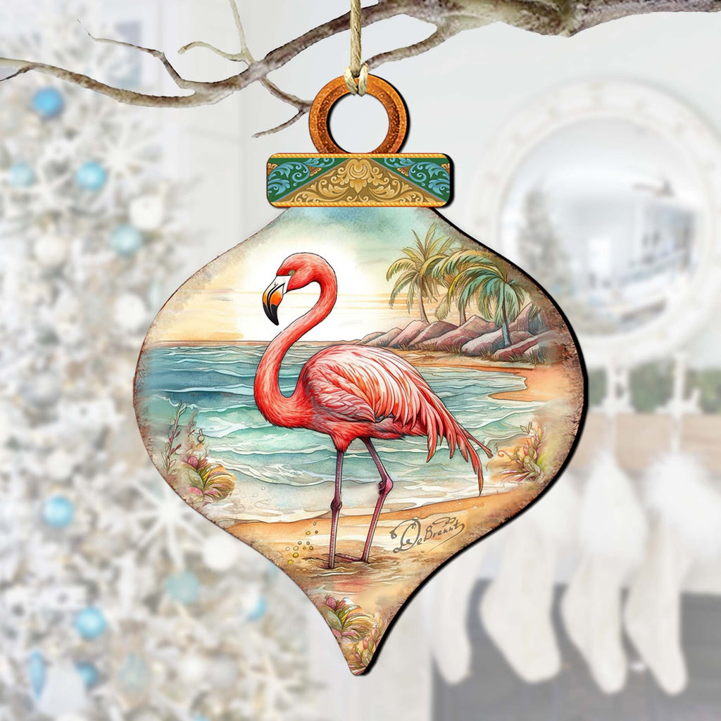 Holiday Coastal Decor - Flamingo Charm Wooden Ornaments by G. Debrekht - Coastal Holiday Decor - 8688173