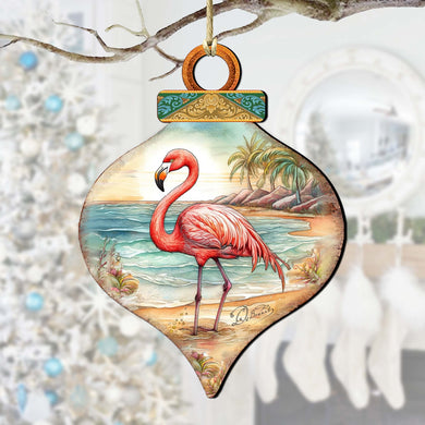 Holiday Coastal Decor - Flamingo Charm Wooden Ornaments by G. Debrekht - Coastal Holiday Decor - 8688173