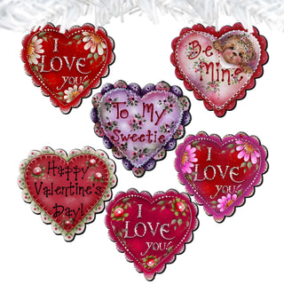 Hearts of Love Clip-On Eco Wood Decorative Ornaments Set of 6 - Family Love Decor - 8090128C-S6