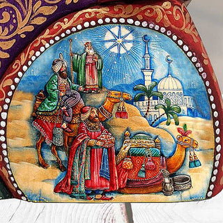 The Journey of the Three Kings Santa Hand-Painted WOODCARVED Figurine by G. DeBrekht - Nativity Holiday Decor - 8206013