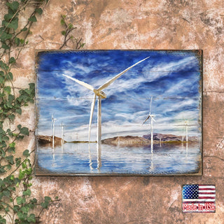 Wind Turbines Wood Wooden Coastal Wall Art by Nature Wonders - Coastal Sea-Life Decor - 95234B