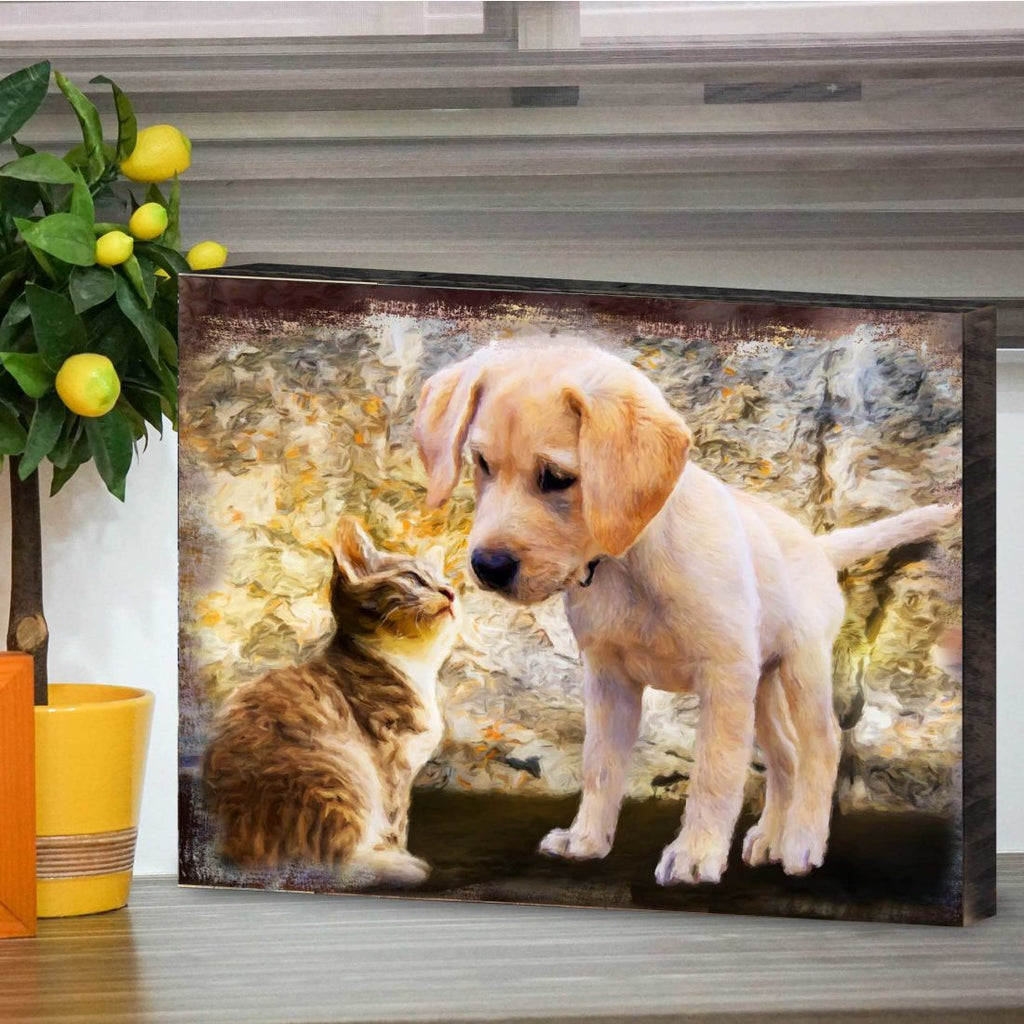 Allene Dog & Cat Art Wooden Wall Art by Nature Wonders - Pets Dog and Cats Decor - 95340B