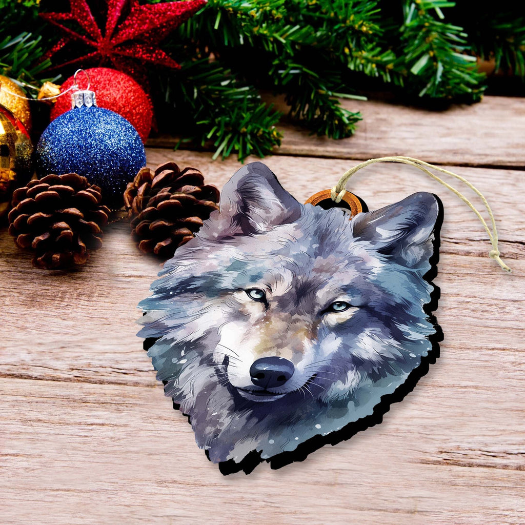 Alaskan Wolf Face Wooden Ornaments by G.Debrekht - Wildlife Holiday Decor - 8710125-1