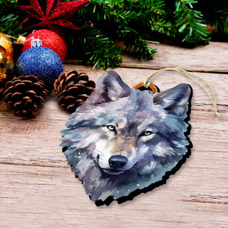 Alaskan Wolf Face Wooden Ornaments by G.Debrekht - Wildlife Holiday Decor - 8710125-1