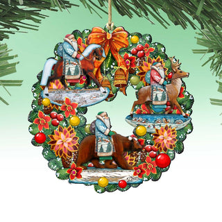 Traveling Santa Wreath Wooden Ornaments by G. DeBrekht - Christmas Decor - 8185307-2