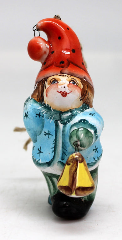 One-of-a-Kind Little Gnome Unique Hand Painted Porcelain Holiday Ornament 3.5