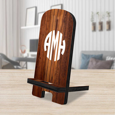 Personalized Cell Phone Stand 3-Letters Monogram Wood Stand Mobile Tablet Holder Charging Station Organizer - 892011P