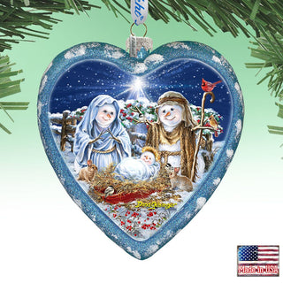 Snow Family Nativity Heart Glass Ornament Limited Edition by D. Gelsinger - Christmas Decor - 738-102-DG