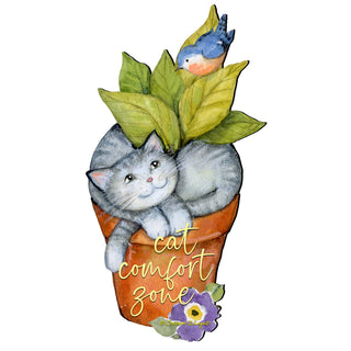 Cat Lovers Welcome Sign Cats Comfort Zone in a Pot Door Wreath - Handmade Gift for Porch Decor by Susan Winget - 8471214H-SW